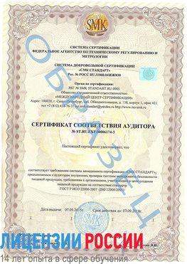 Образец сертификата соответствия аудитора №ST.RU.EXP.00006174-3 Внуково Сертификат ISO 22000